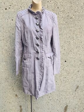 Airfield Light Lavender Ruffle-Trim Trench Coat